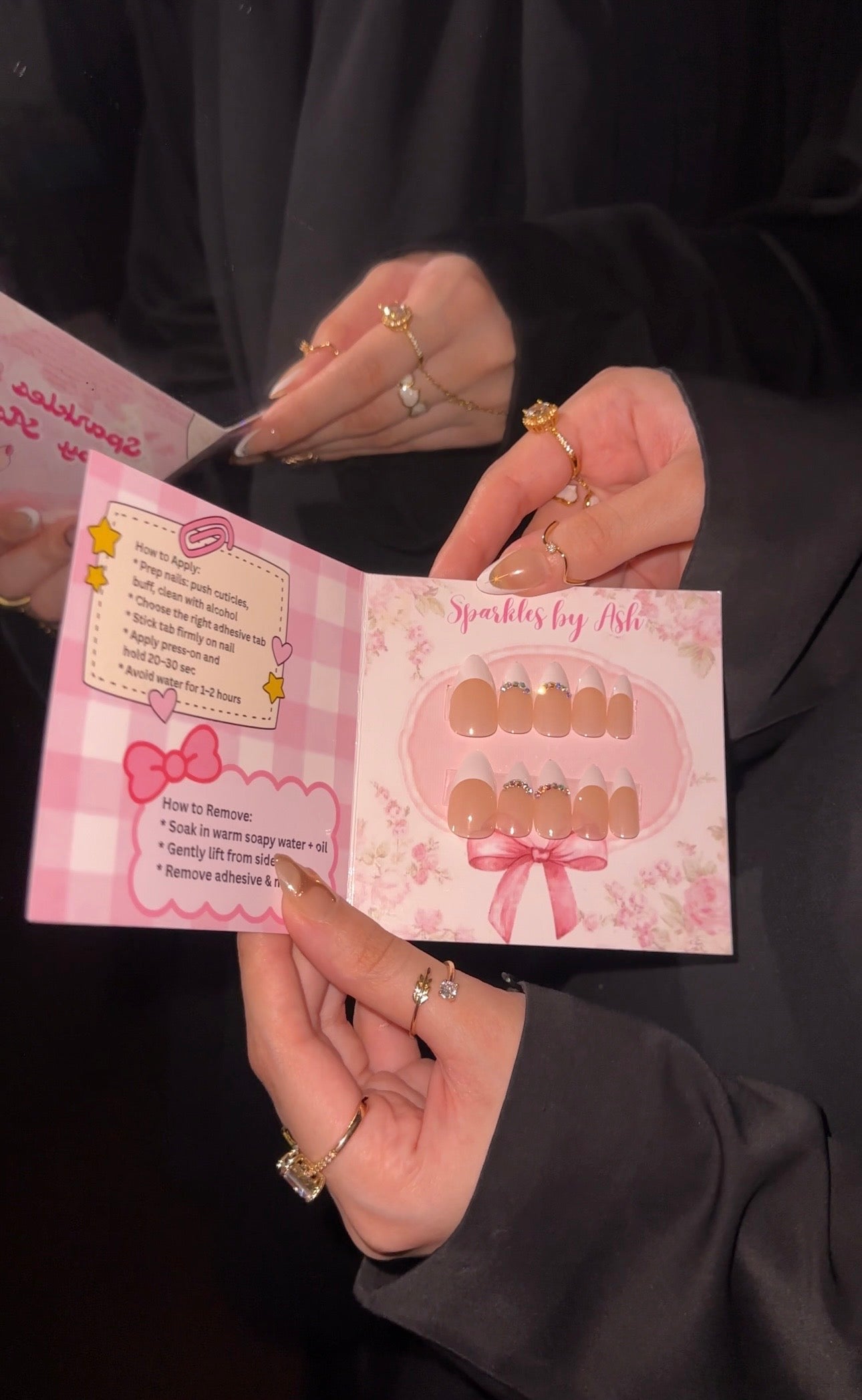 Sparkly almond french nails🎀24pcs-free application kit