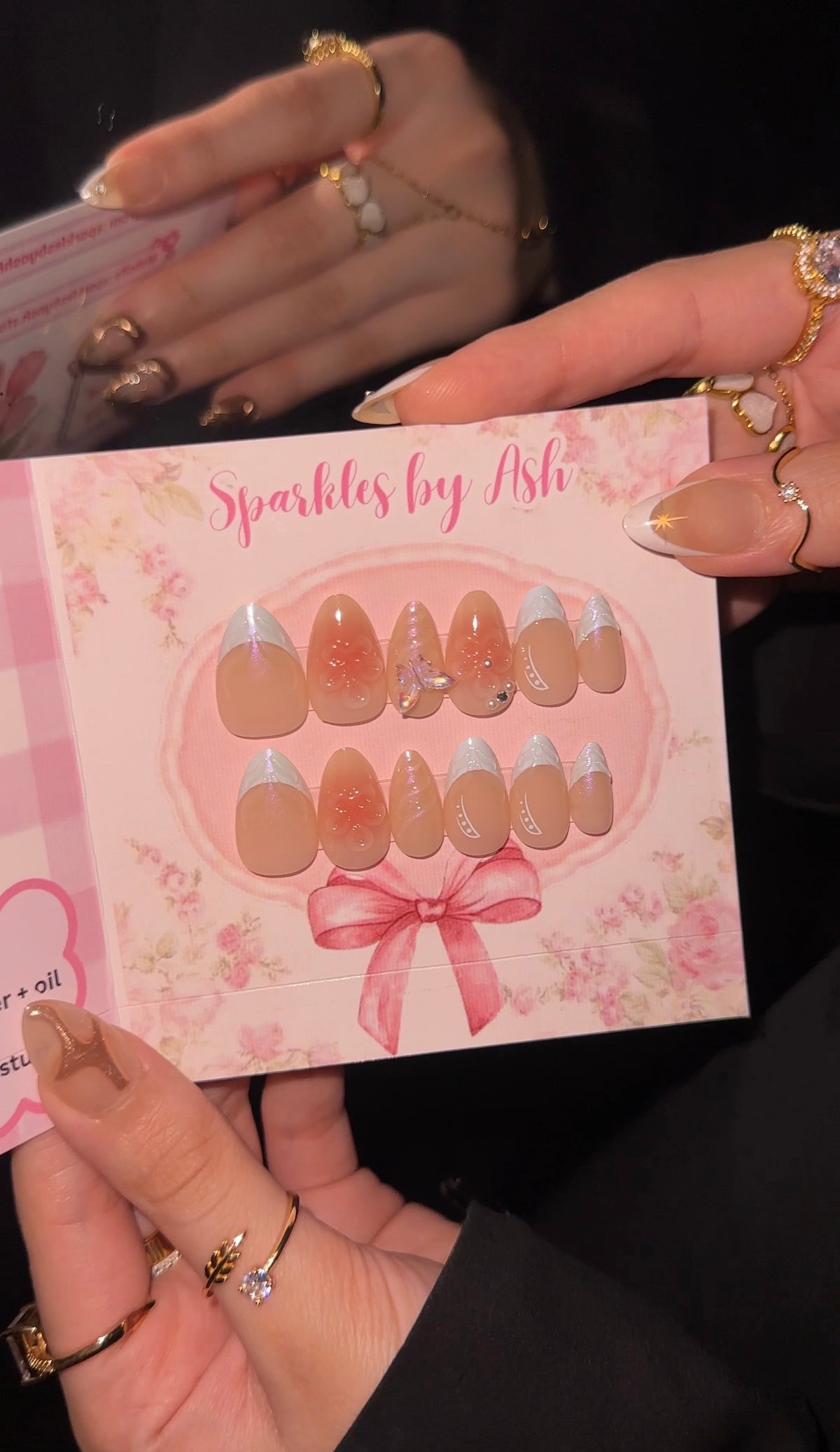Pearly Nude Almond French Nails✨15pcs-free application kit
