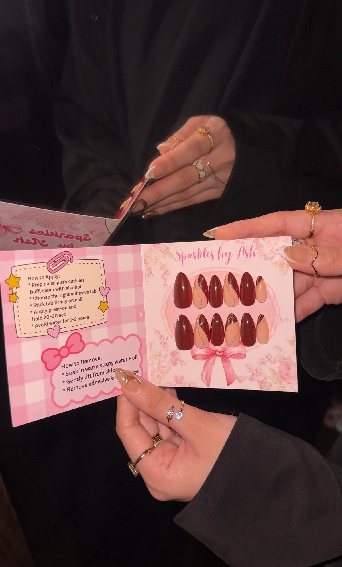 Maroon n nude almond nails♥️ 24 pcs - free application kit