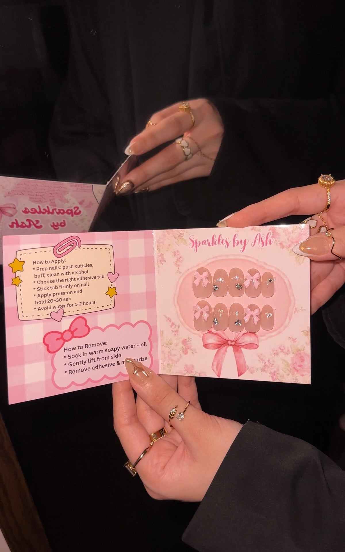 Pink bow cat eye nails 💗 10pcs-free application kit