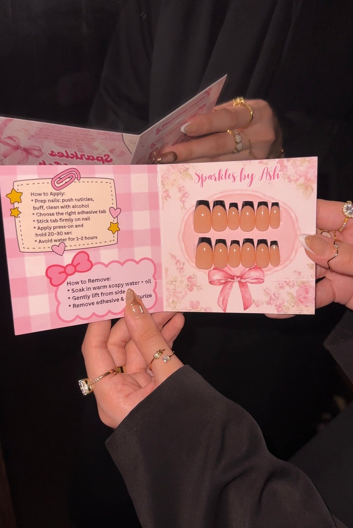 Elegant black french tips🖤24 pcs-free application kit