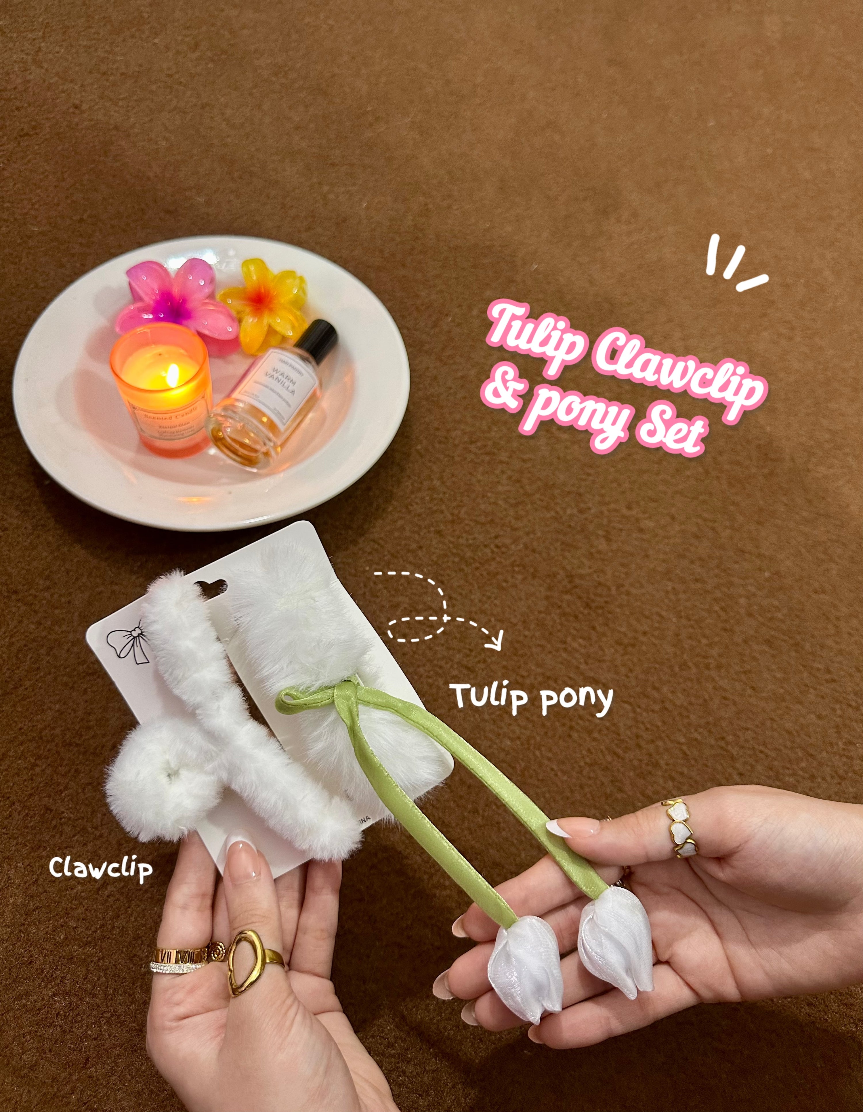 Tulip clawclip and hair tie set 🌷