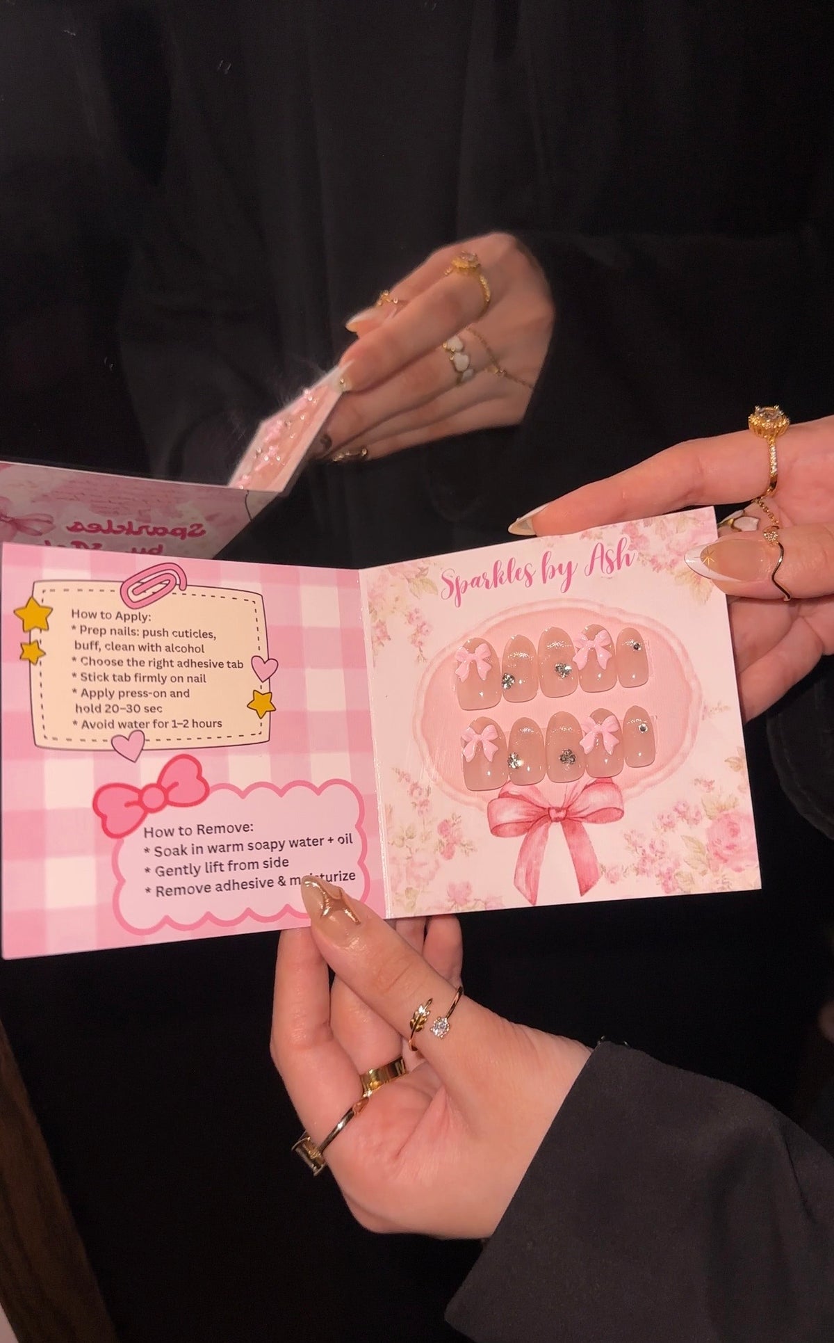 Pink bow cat eye nails 💗 10pcs-free application kit