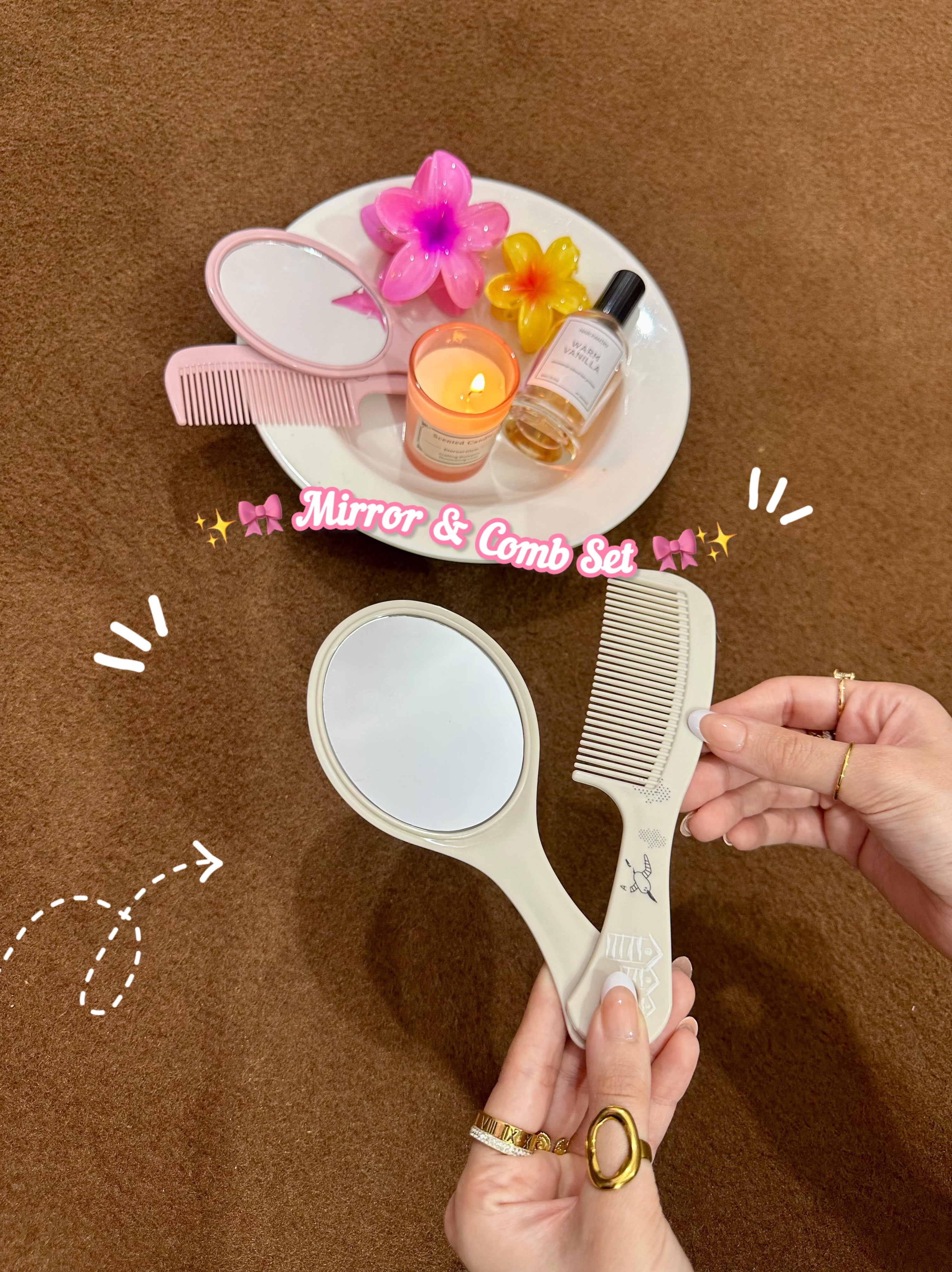 Mirror & comb set 🌼 - beige