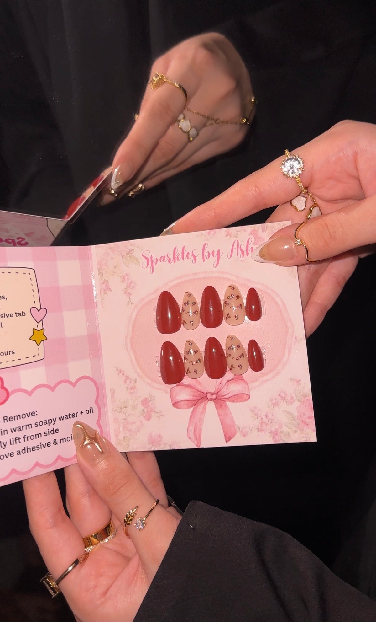 Shimmery Cherry red nails🍒15pcs-free application kit