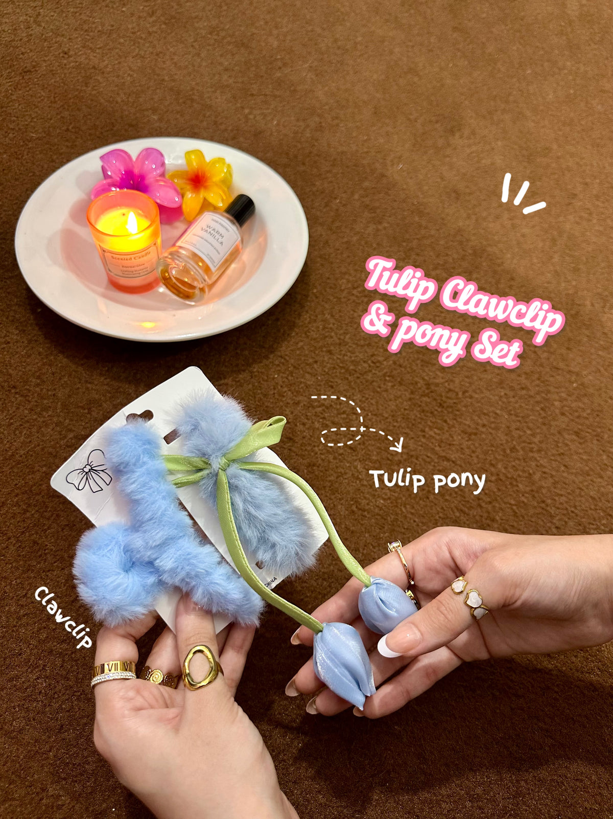 Tulip clawclip and hair tie set 🌷