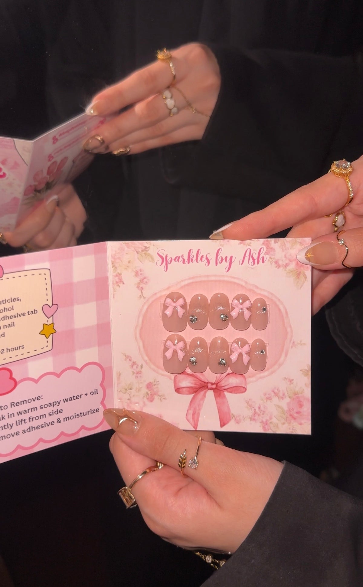 Pink bow cat eye nails 💗 10pcs-free application kit