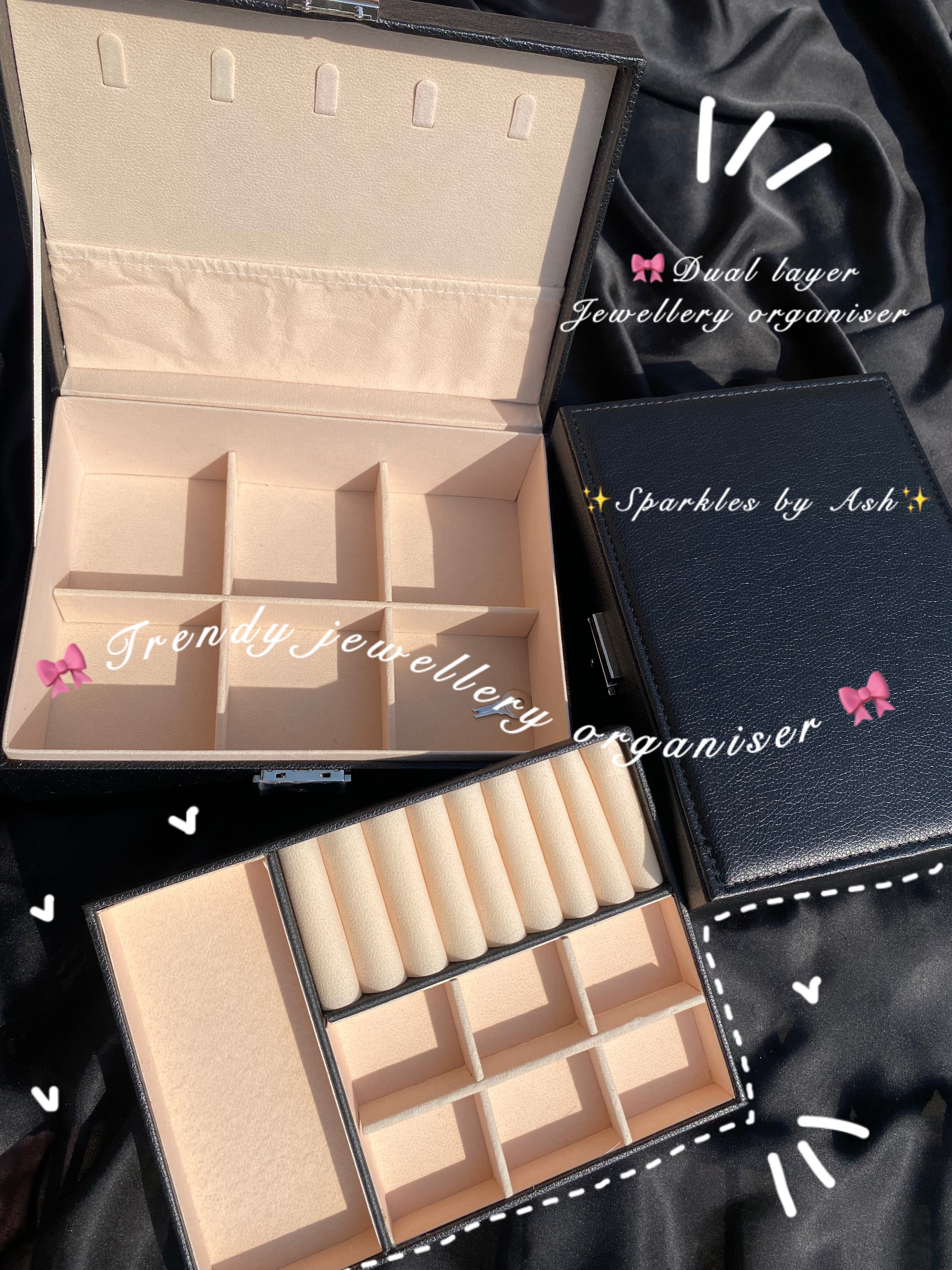 Dual-layer jewellery box with lock 🎀 ( black )