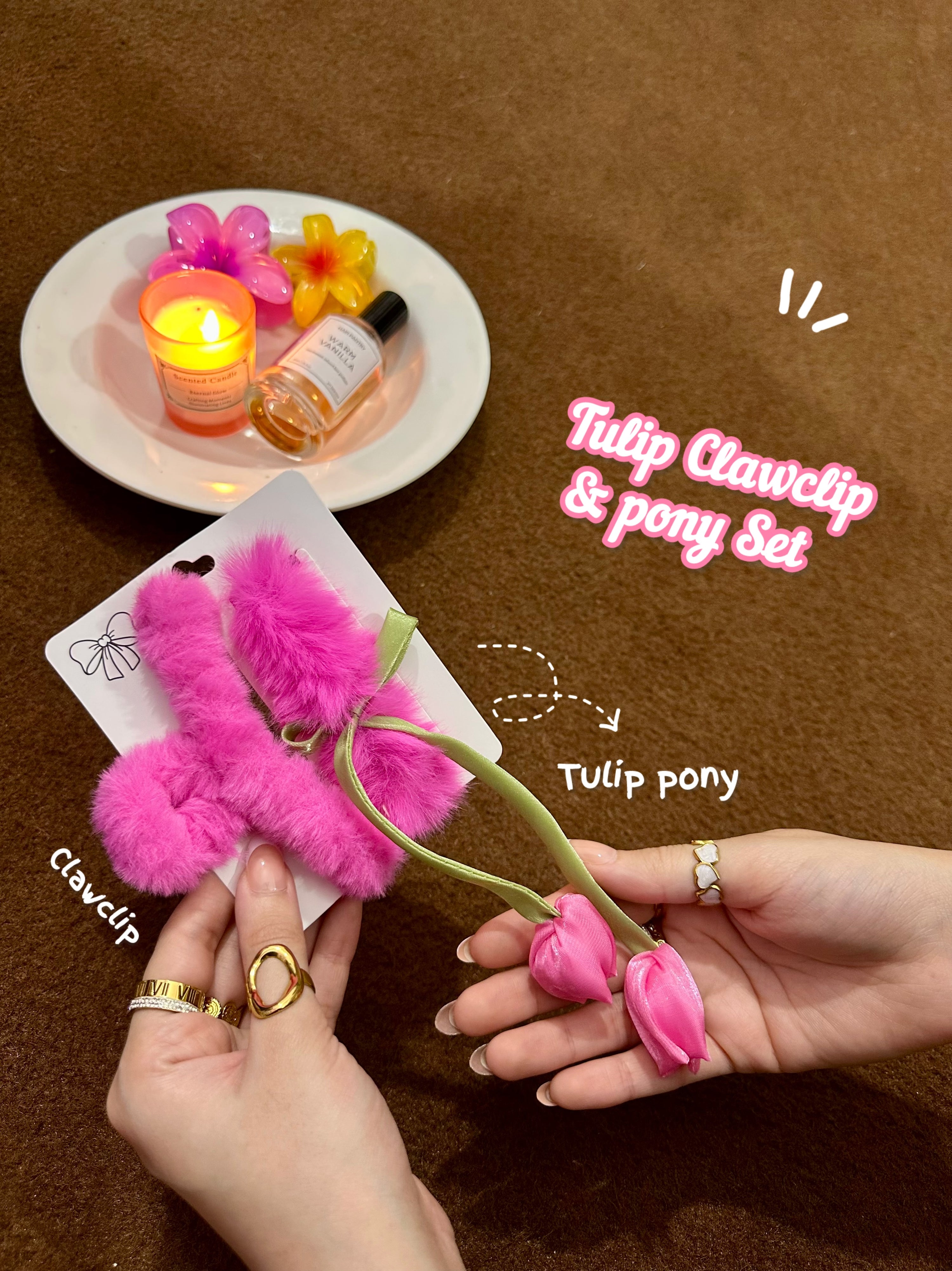 Tulip clawclip and hair tie set 🌷