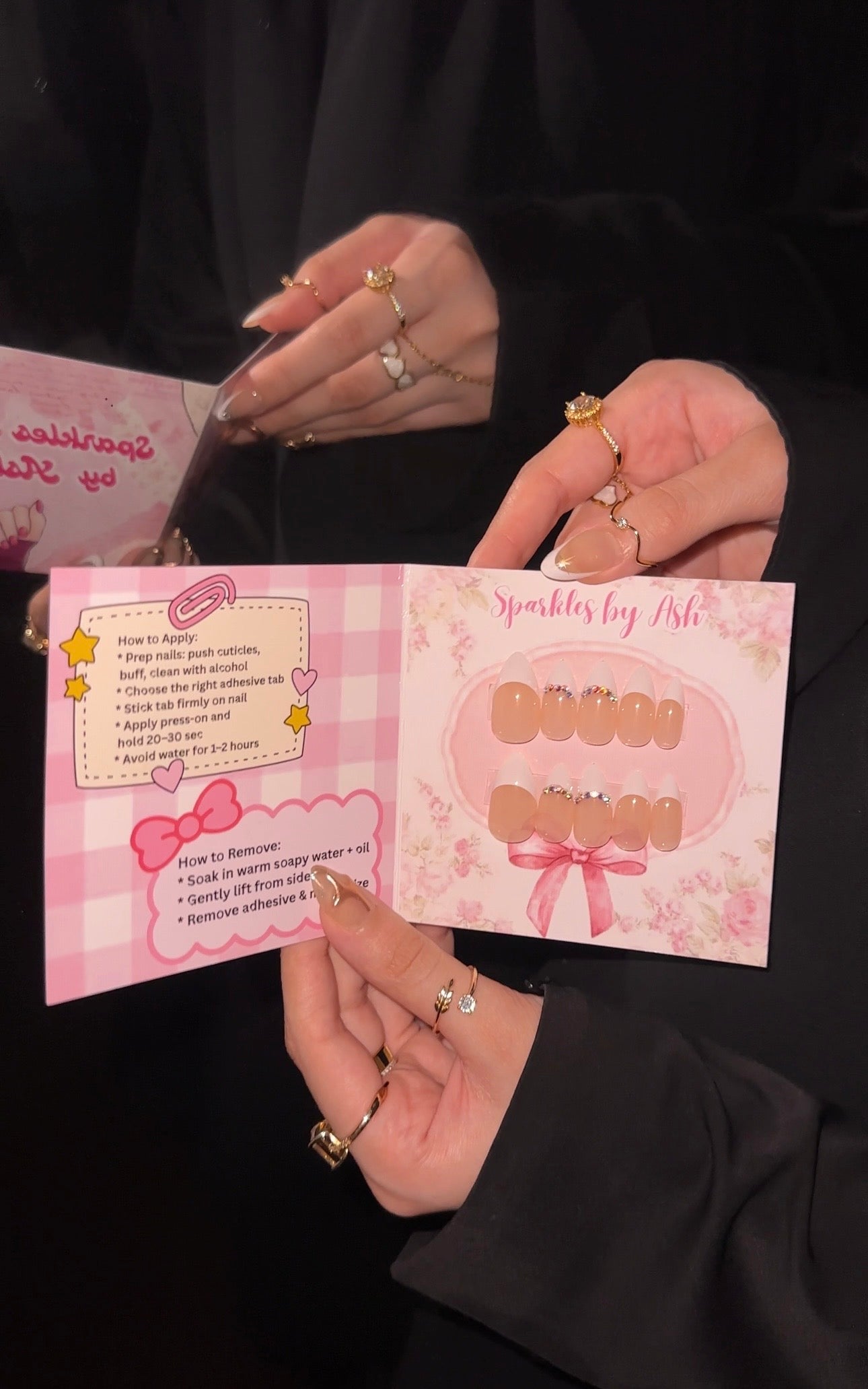 Sparkly almond french nails🎀24pcs-free application kit