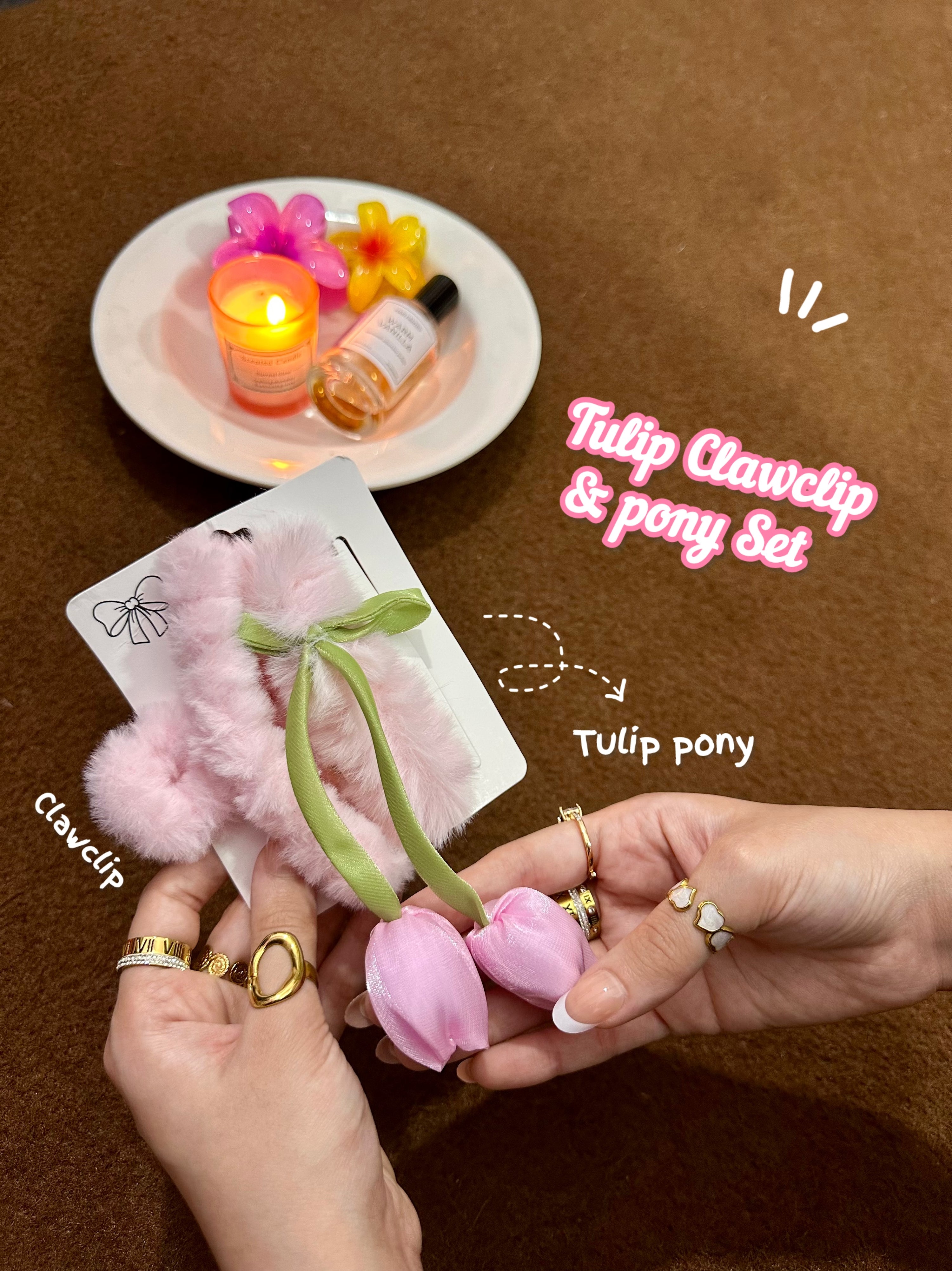 Tulip clawclip and hair tie set 🌷