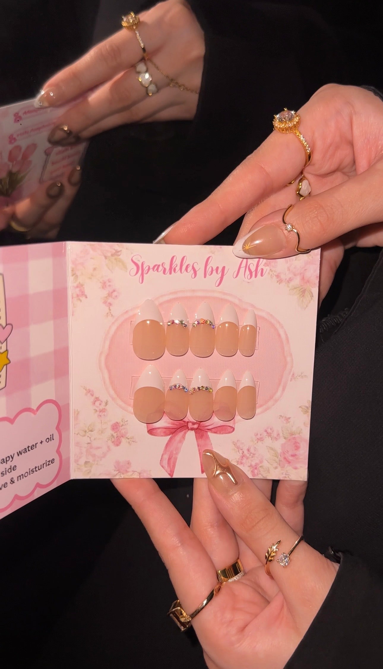 Sparkly almond french nails🎀24pcs-free application kit