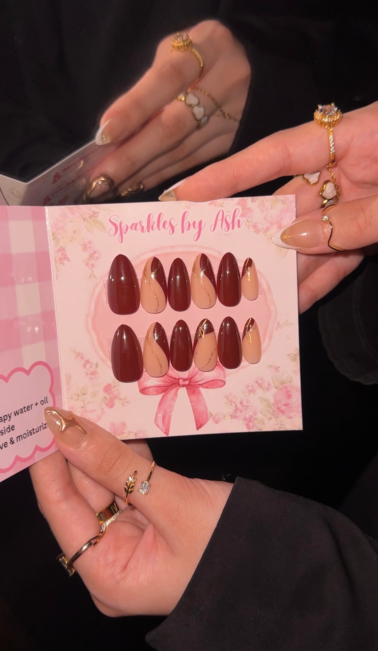Maroon n nude almond nails♥️ 24 pcs - free application kit