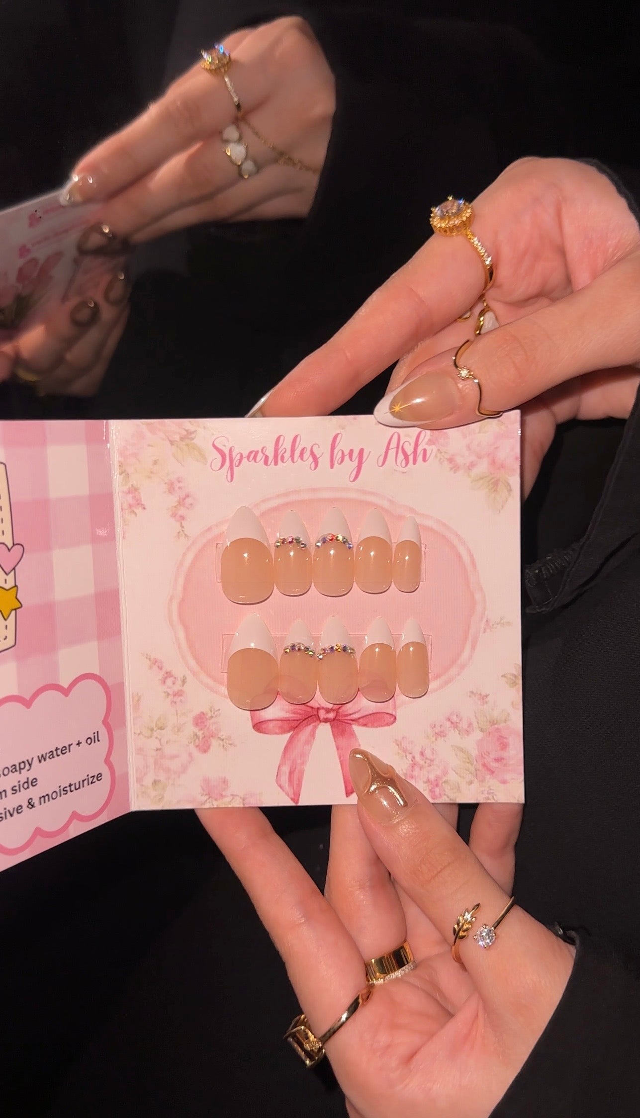 Sparkly almond french nails🎀24pcs-free application kit