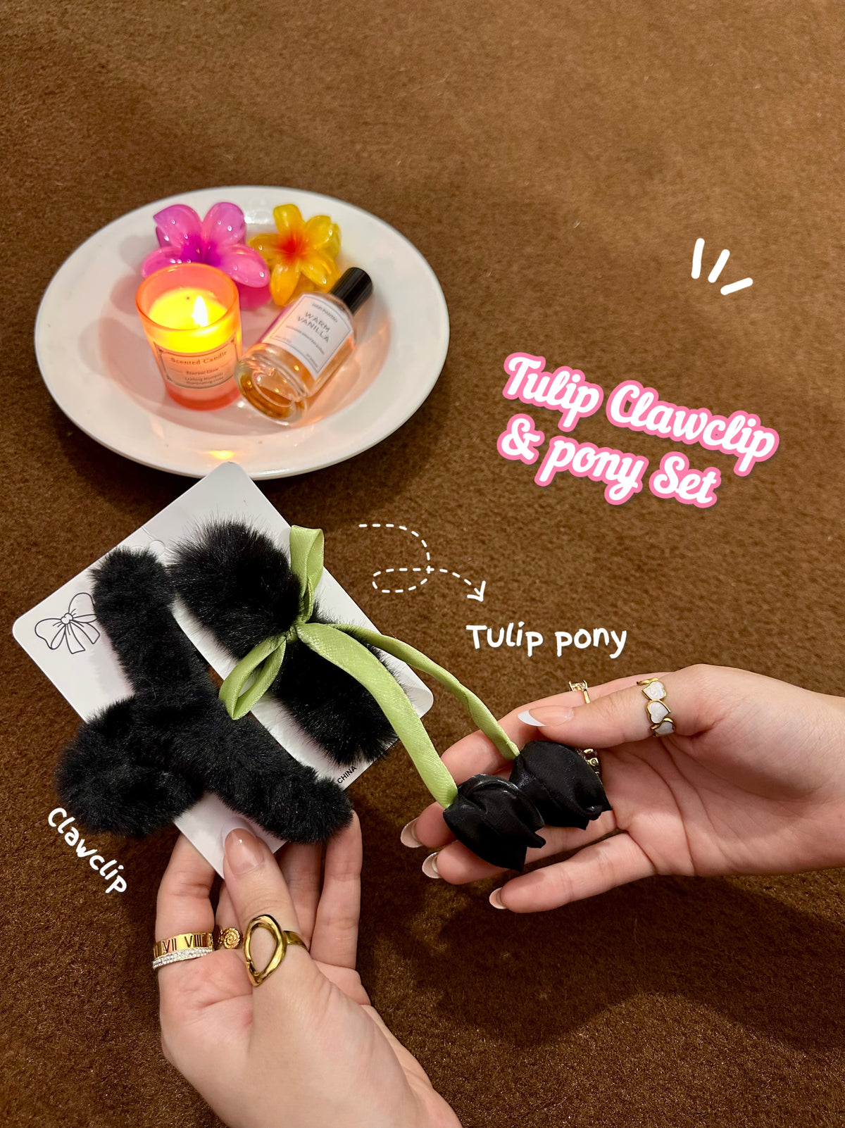 Tulip clawclip and hair tie set 🌷