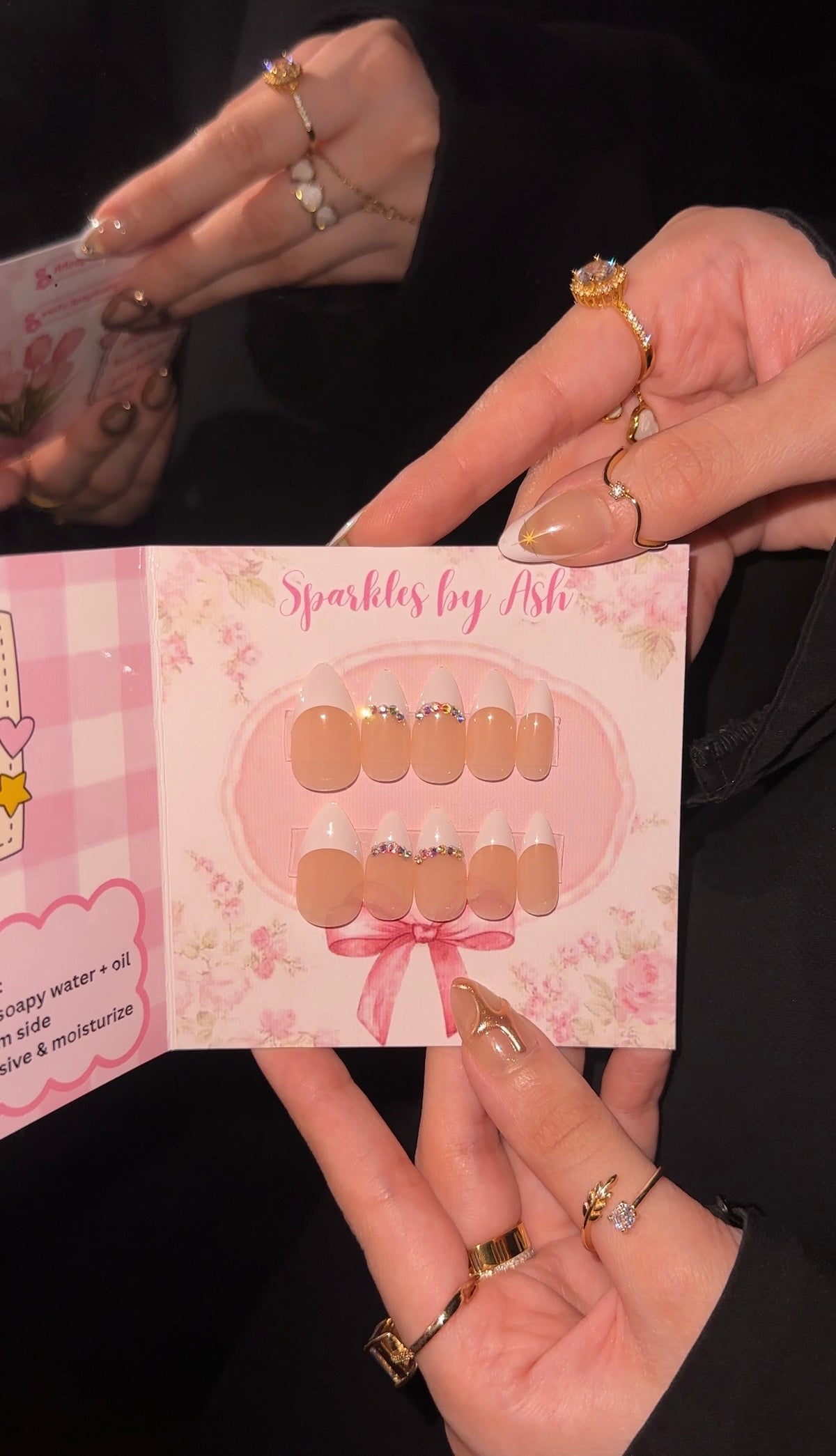 Sparkly almond french nails🎀24pcs-free application kit