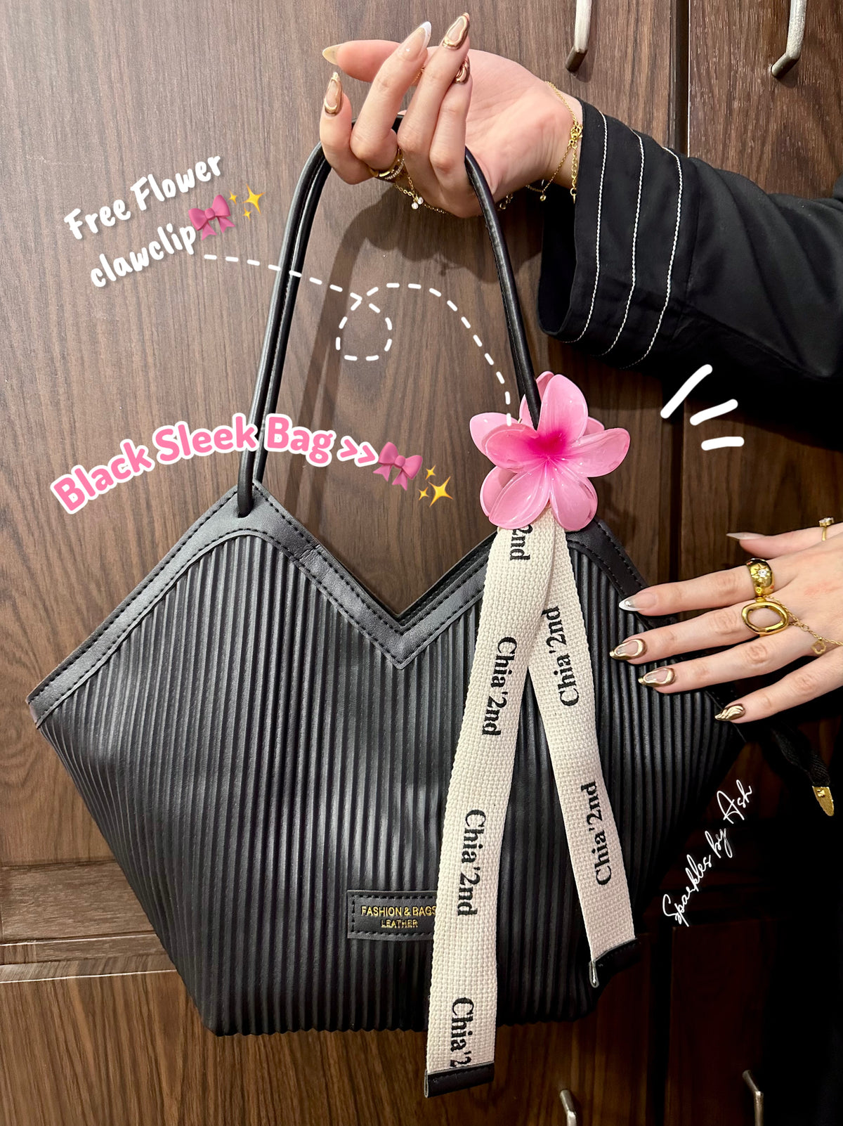 Black Sleek Statement Bag🖤free flower claw clip🌸