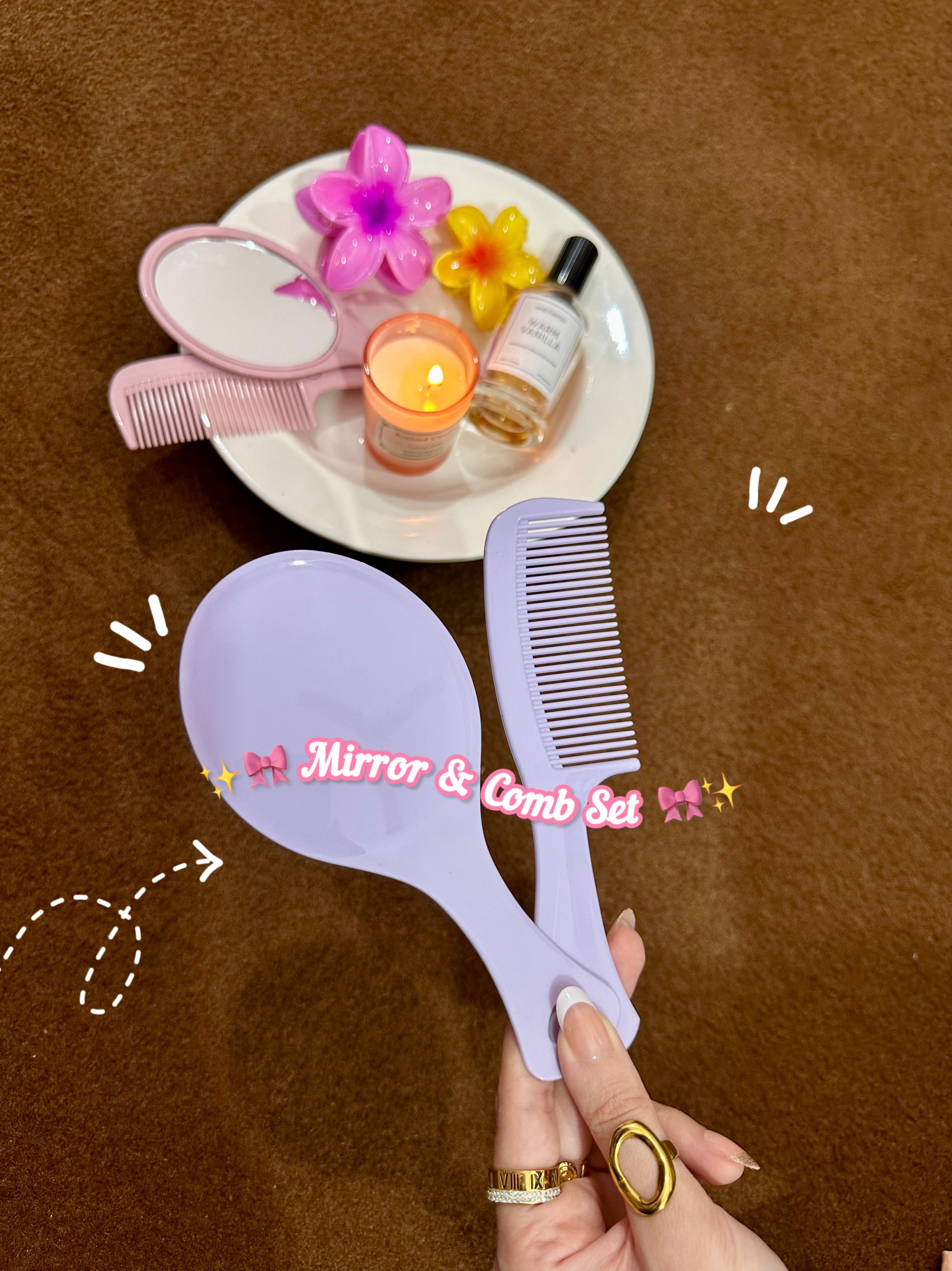 Mirror & Comb set 🌼-purple