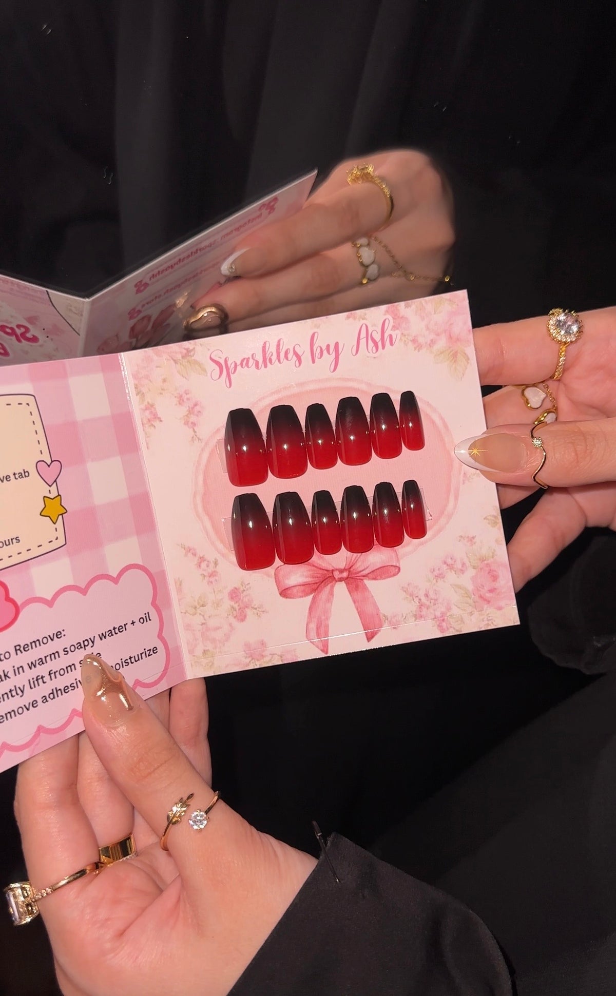 Midnight Cherry Ombre Nails🍒24pcs-free application kit