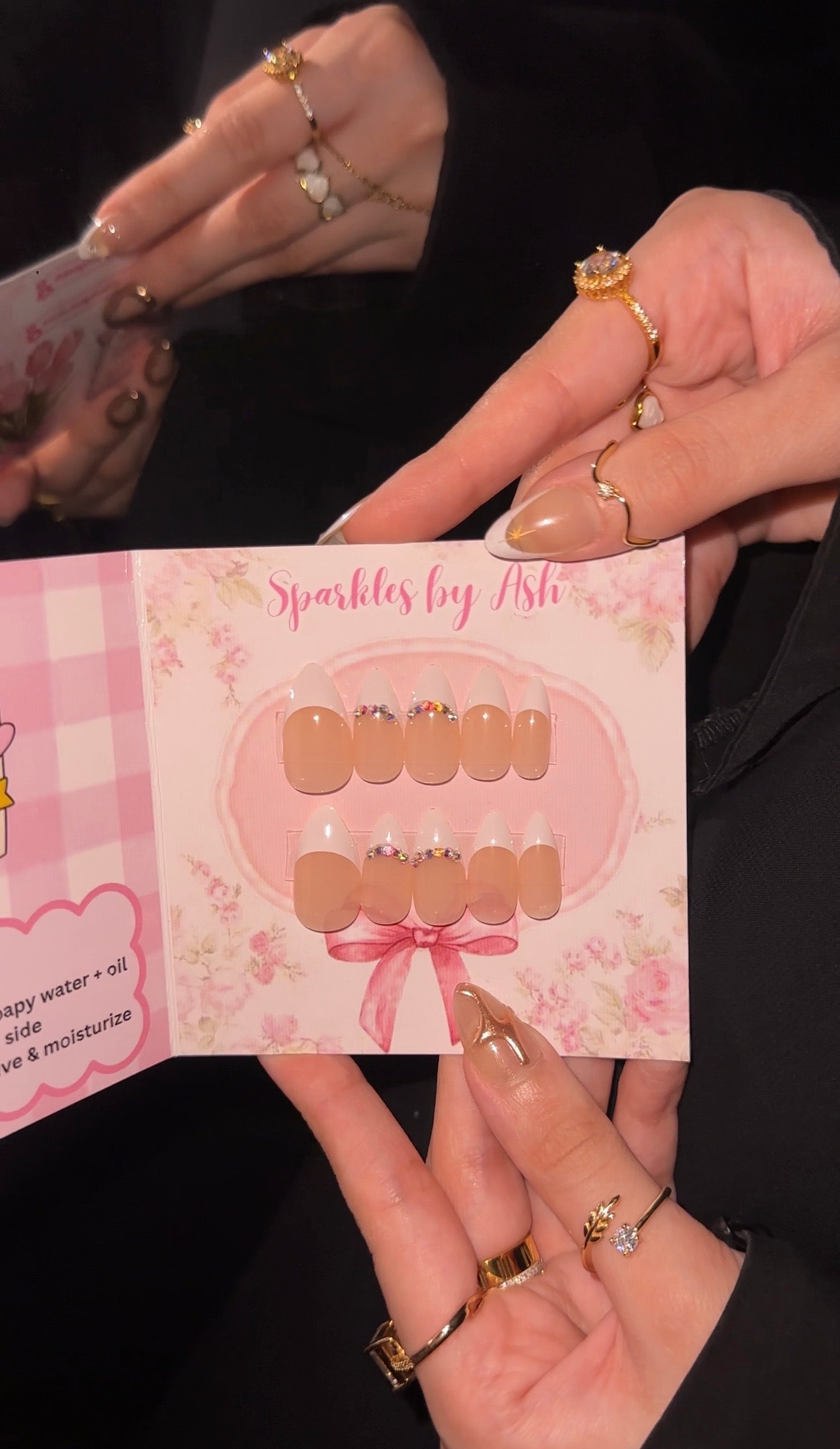 Sparkly almond french nails🎀24pcs-free application kit