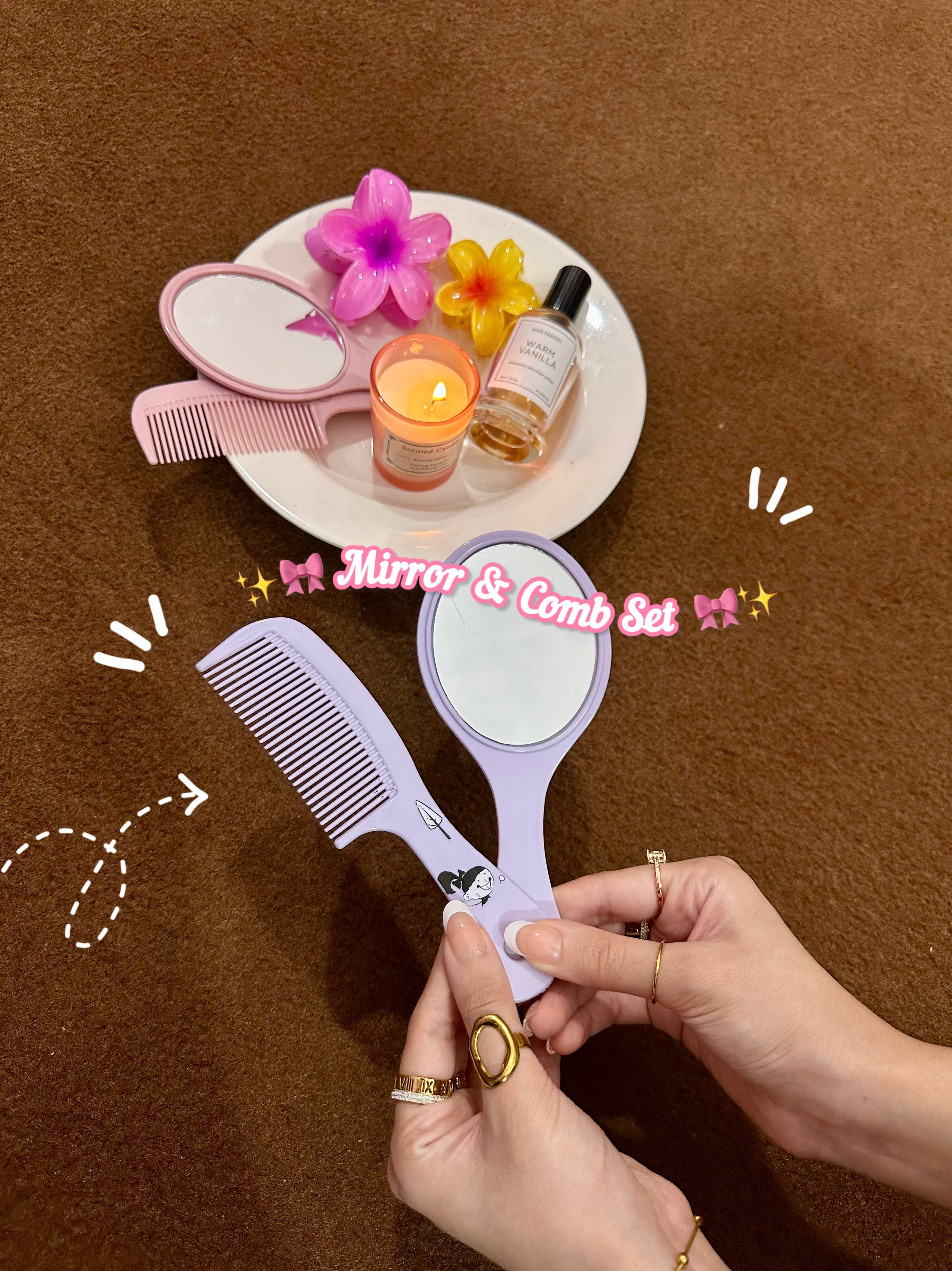 Mirror & Comb set 🌼-purple