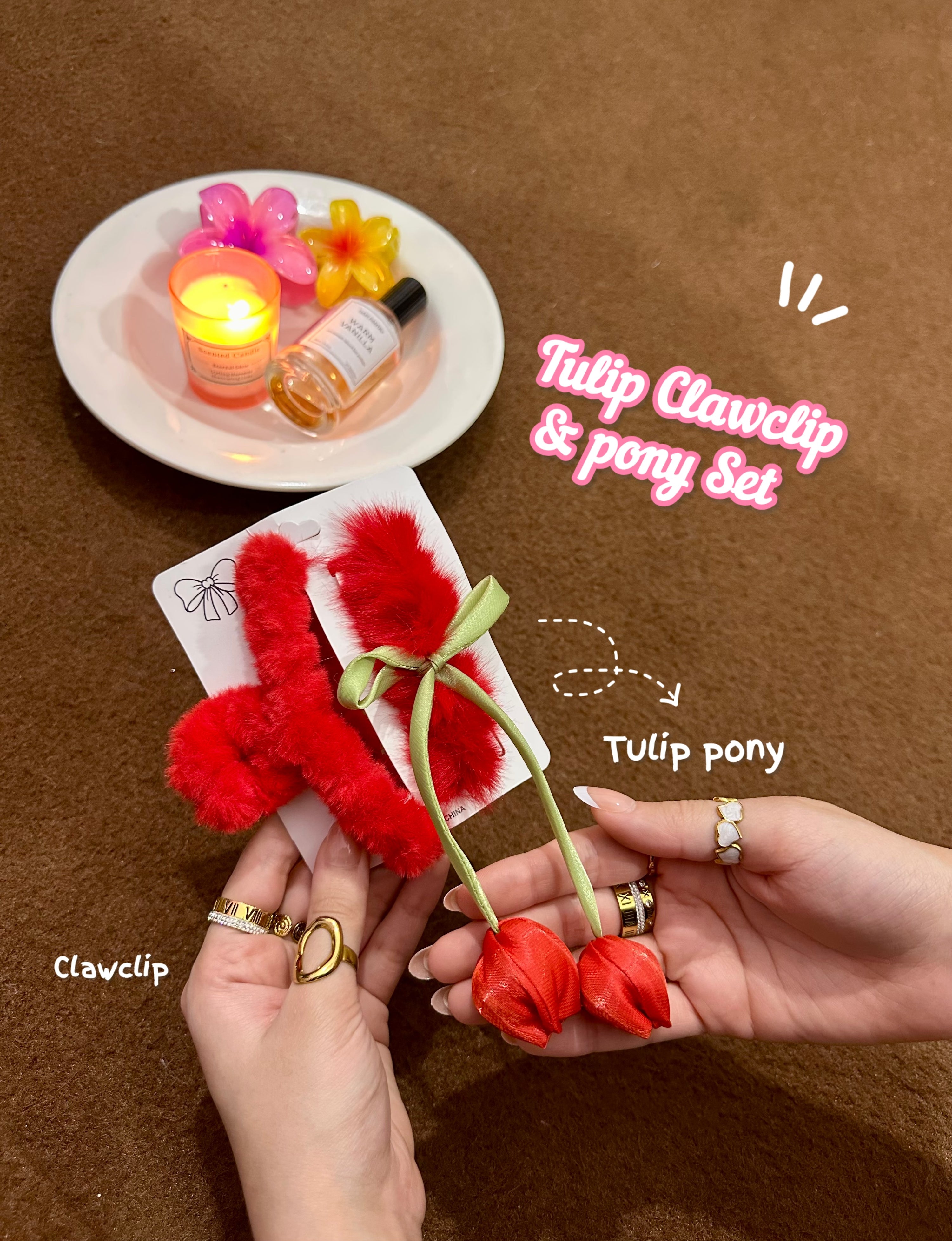 Tulip clawclip and hair tie set 🌷