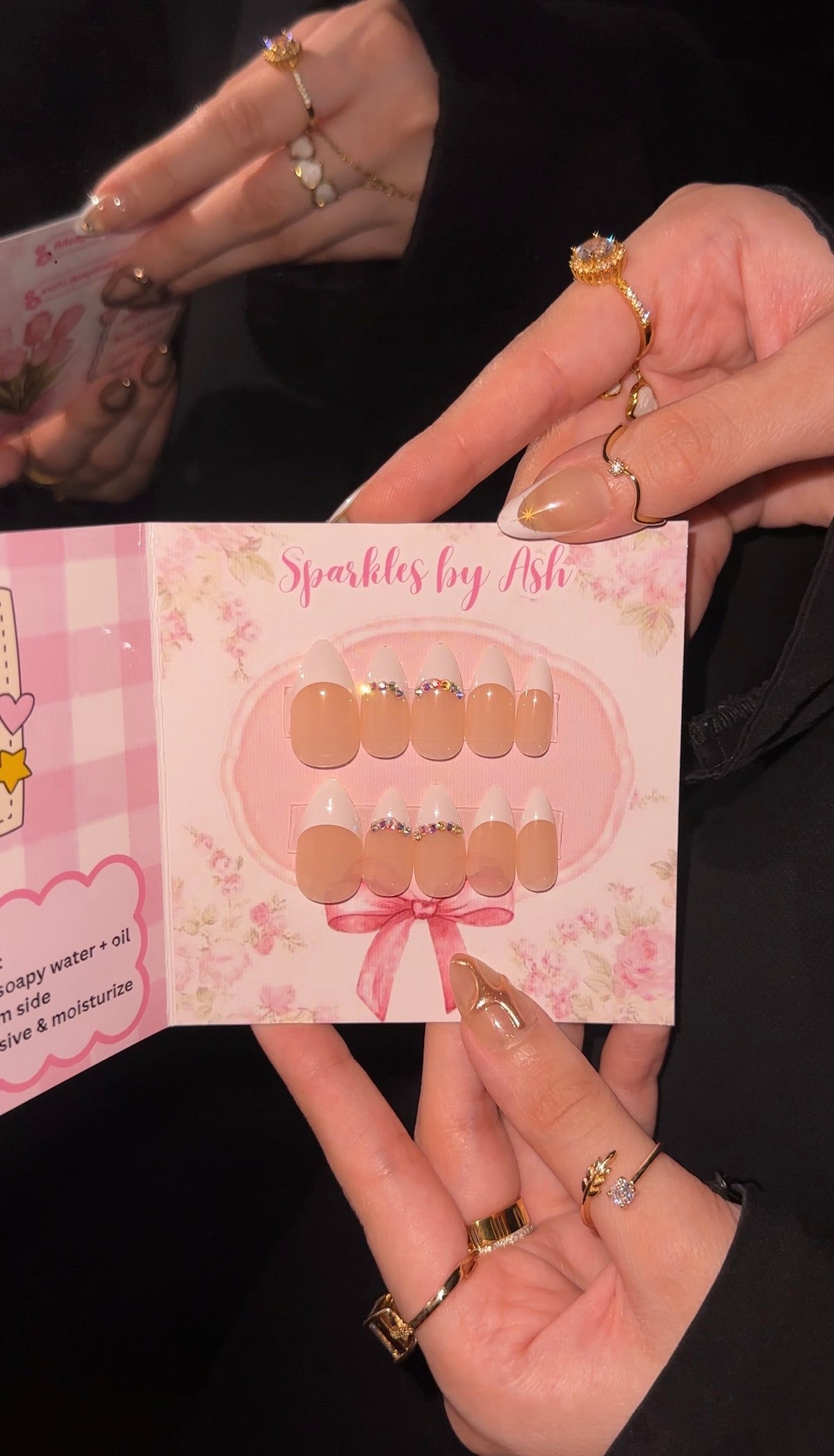 Sparkly almond french nails🎀24pcs-free application kit