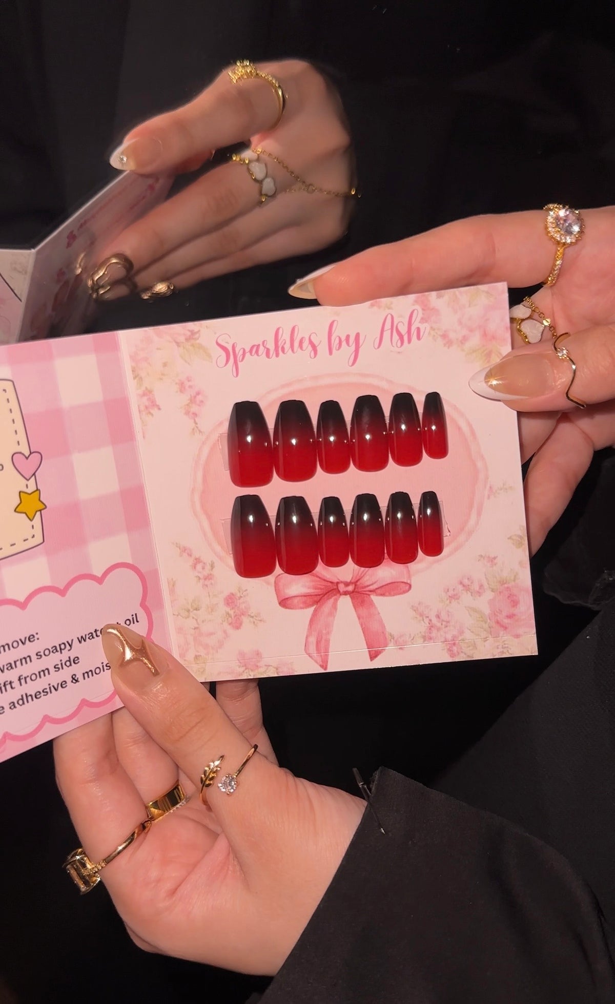 Midnight Cherry Ombre Nails🍒24pcs-free application kit