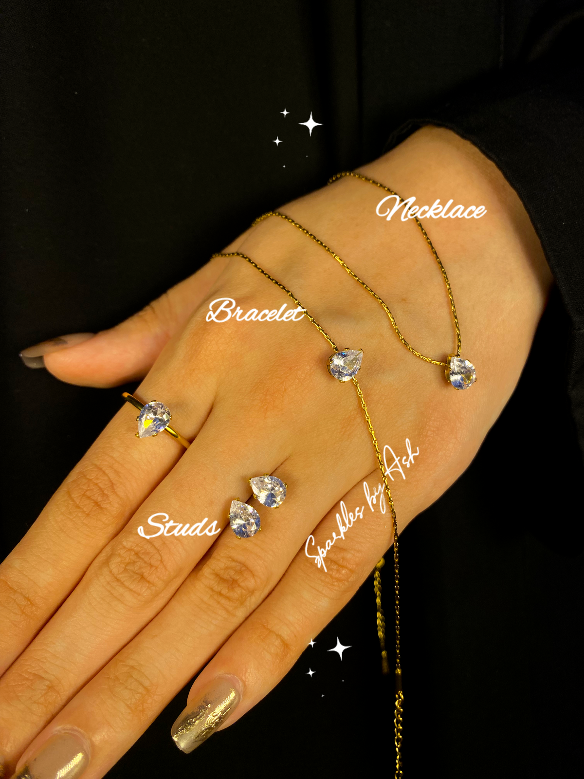 Minimal diamond Set 🎀 (silver stone 💎)without ring