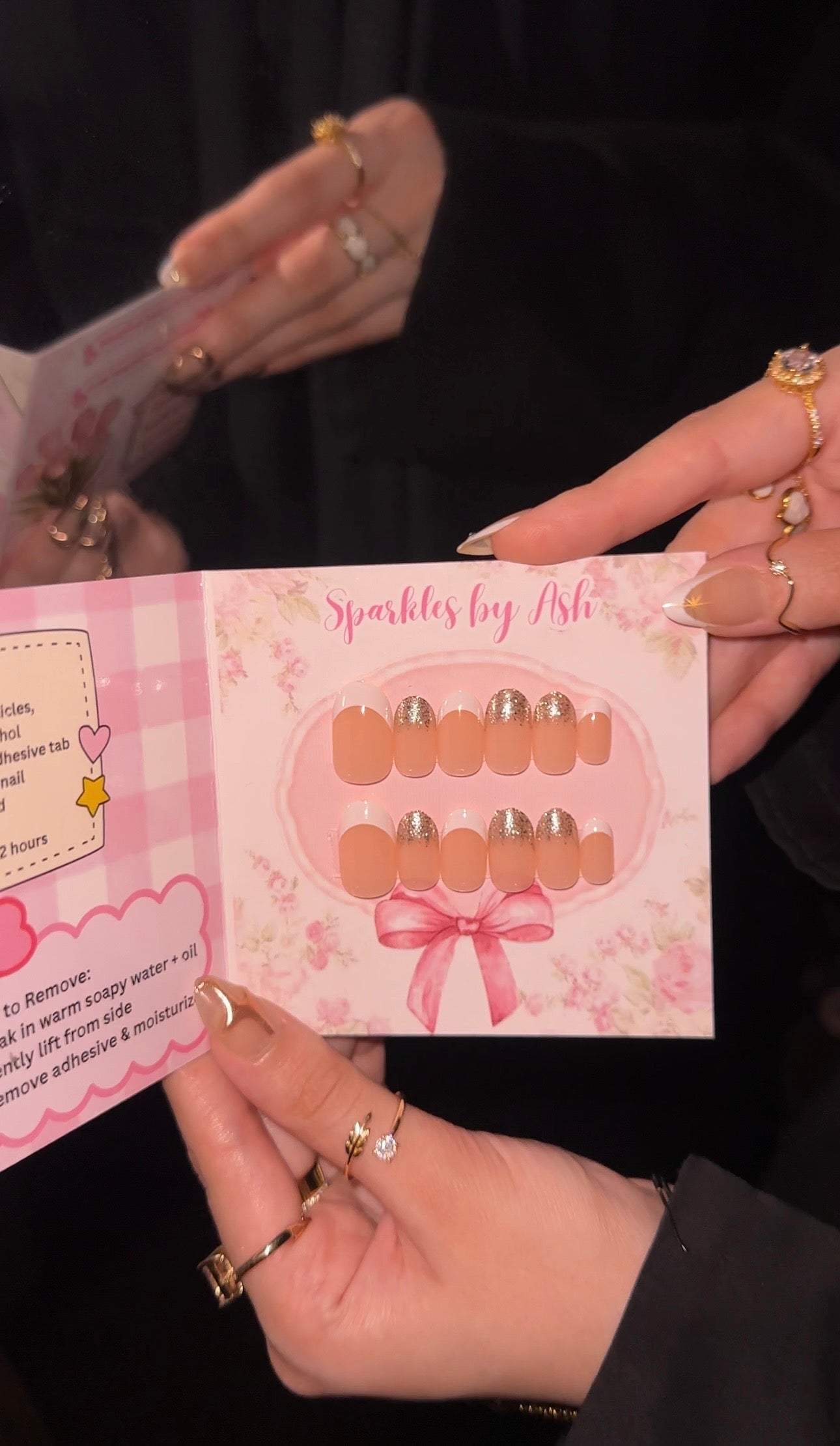 Short length glittery french nails 💗24pcs-free application kit