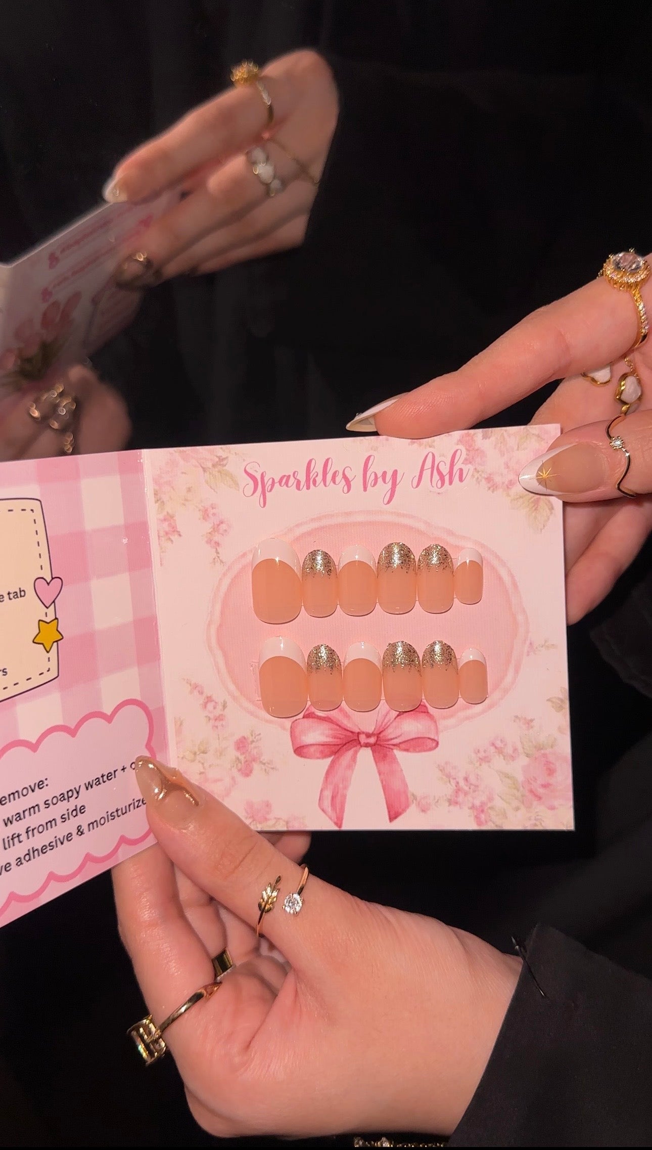 Short length glittery french nails 💗24pcs-free application kit